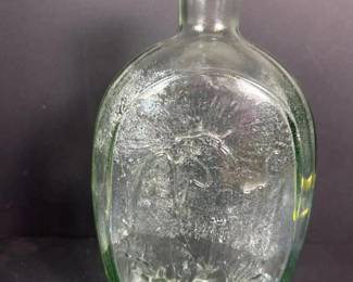 113 vintagegreentintedembossedglassflas