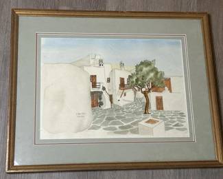 244 framedwatercolorwallartofamykonos