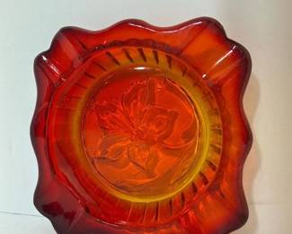 296 vintageamberinapressedglassashtray