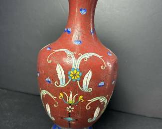 067 vintageasianmetal9floralvase