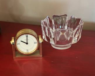 Tiffany and Co desk clock, Tiffany and Co crystal bowl , Orrefors crystal bowl  