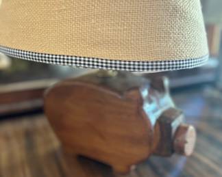 Vintage wooden pig lamp 
