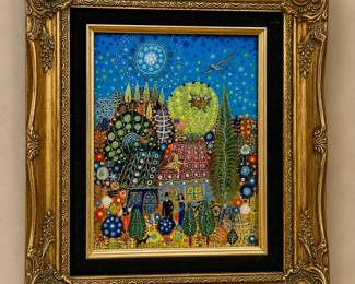 "Honey Moon" by Fred Assa , Guache on Board, 13.25" x 15.25" Framed 