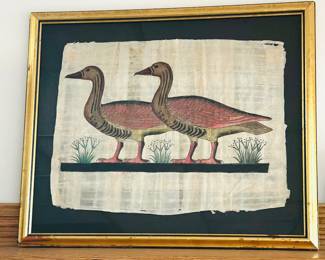 Pair of Geese, Egyptian papyrus painting 