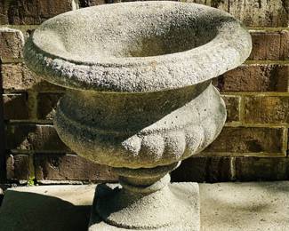 Pair of cast concrete garden urns 20" H x 19" W