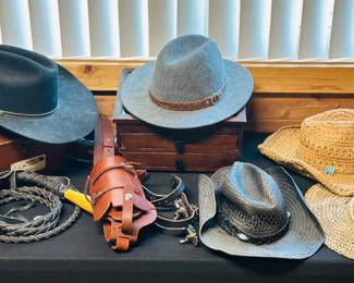 Cowboy hats, equestrian items 