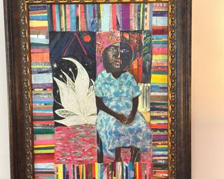 Collage Piece by Angela Hoover , Hundreds of paper strips sourced from publications 24" x 36" Framed 