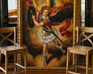 20th C oil on canvas, Italian St Michael painting 66 1/2" x 47 1/2"