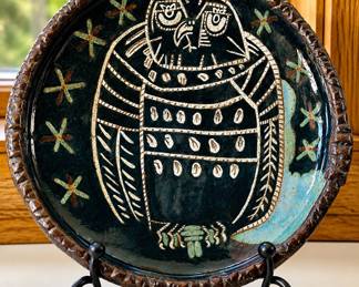 "Bright Owl" Earthware Ceramic Bowl by Angela Hoover 15"diameter 