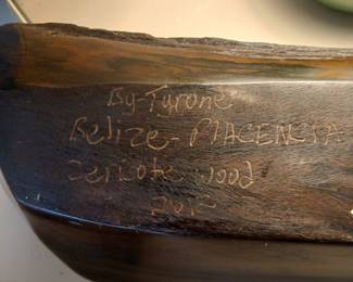 Hand carved Zericote wood bowl, signed by Tyrone Lockwood in Placencia Belize 