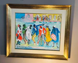 "Candombe" signed by Eduardo Vernazza , Oil on Canvas, 26" x 23" Framed 