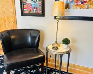 Leather chair, side table , table lamp