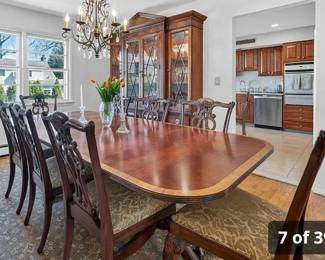 Large Ethan Allen Banquet size dining room set by Kittinger, Chippendale style