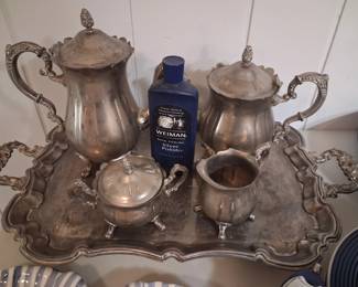 Silver Plate Tea Set and Platter Indonesia