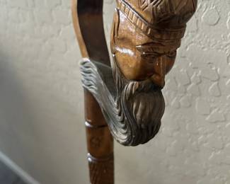 Hand carved wood walking stick