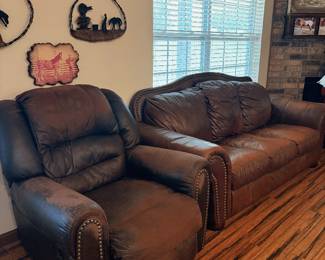 Leather couch and recliner set.