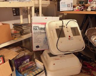 Incubator and heat lamps.