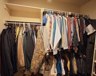Mens jackets, pearl snaps, pants, etc.
