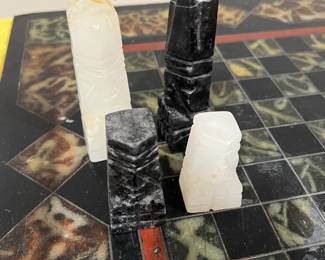 Vintage chess Board with Hand carved stone pieces