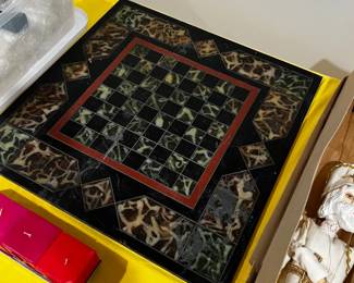 Vintage chess Board with Hand carved stone pieces