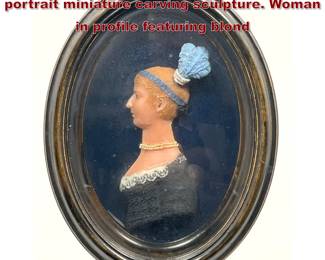 Lot 2089 Antique polychrome wax relief portrait miniature carving sculpture. Woman in profile featuring blond