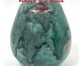 Lot 1933 JUGTOWN Aqua Drip Glazed Art Pottery 6 Vase. Marked.