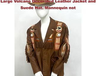 Lot 2287 2pc Western Ensemble. Size Men s Large Volcano Decorated Leather Jacket and Suede Hat. Mannequin not