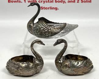 Lot 2114 2pcs Sterling Swan Salt Cellar Bowls. 1 with crystal body, and 2 Solid Sterling.