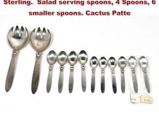 Lot 2118 12 Pcs Georg Jensen Cactus Sterling. Salad serving spoons, 4 Spoons, 6 smaller spoons. Cactus Patte