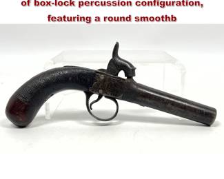 Lot 2183 Singleshot antique pocket pistol is of boxlock percussion configuration, featuring a round smoothb