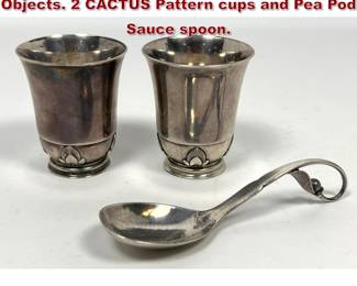 Lot 2106 3pcs Georg Jensen Sterling Objects. 2 CACTUS Pattern cups and Pea Pod Sauce spoon.