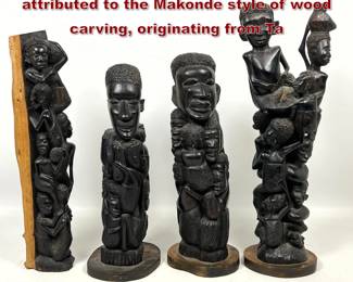 Lot 2241 4pcs East African sculptures is attributed to the Makonde style of wood carving, originating from Ta