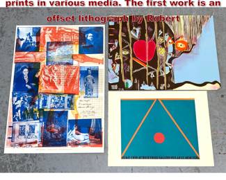 Lot 2363 3pcs unframed contemporary prints in various media. The first work is an offset lithograph by Robert