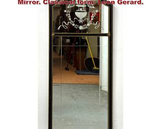 Lot 1740 Vintage Etched Cut Glass Wall Mirror. Classical form. Leon Gerard.