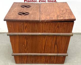 Lot 1720 Japanese Style Wood Storage Box Planter. Zinc lined.