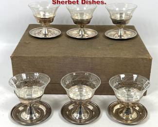 Lot 2124 Boxed Set 6 Sterling and Glass Sherbet Dishes.