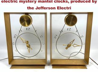 Lot 1953 Pair of vintage Jefferson Suspense electric mystery mantel clocks, produced by the Jefferson Electri