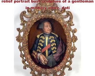 Lot 2065 Antique polychrome wax carved relief portrait bust sculpture of a gentleman in military attire, dati