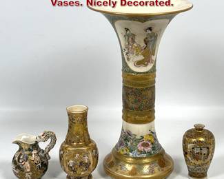 Lot 1851 4pcs 19th Century Satsuma Pottery Vases. Nicely Decorated.