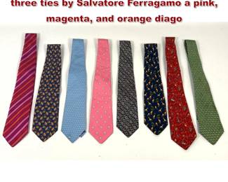 Lot 2309 8pcs Vintage Ties. lot includes three ties by Salvatore Ferragamo a pink, magenta, and orange diago