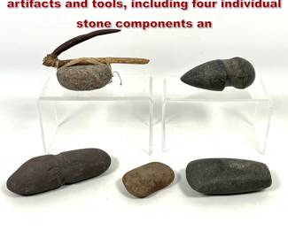 Lot 2015 5pcs Native American style lithic artifacts and tools, including four individual stone components an