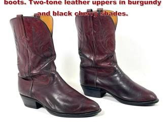 Lot 2283 Pair John Allen Woodward Western boots. Twotone leather uppers in burgundy and black cherry shades.