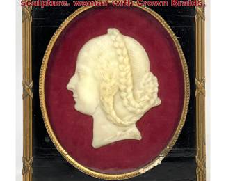 Lot 2051 19th century wax relief portrait sculpture. woman with Crown Braids.