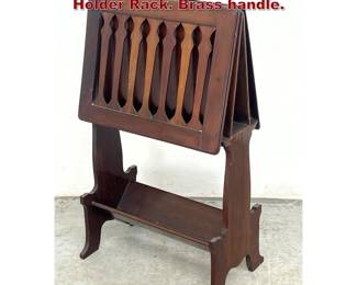 Lot 1809 Antique Folding Standing Magazine Holder Rack. Brass handle.
