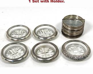 Lot 2119 Vintage Sterling rimmed Coasters. 1 Set with Holder.