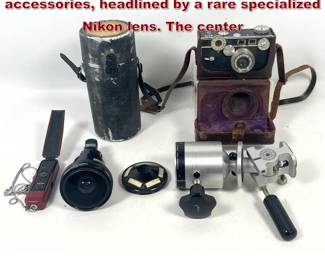 Lot 2253 Vintage cameras and professional accessories, headlined by a rare specialized Nikon lens. The center