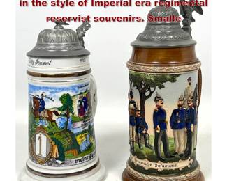 Lot 1886 2pcs German beer steins produced in the style of Imperial era regimental reservist souvenirs. Smalle