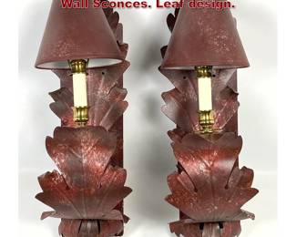 Lot 1760 2pcs Hart Designs Painted Tole Wall Sconces. Leaf design.