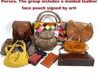 Lot 2276 Large lot Vintage Handbags and Purses. The group includes a molded leather face pouch signed by arti