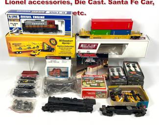 Lot 2337 Assorted Model Railroad Items. Lionel accessories, Die Cast. Santa Fe Car, etc.